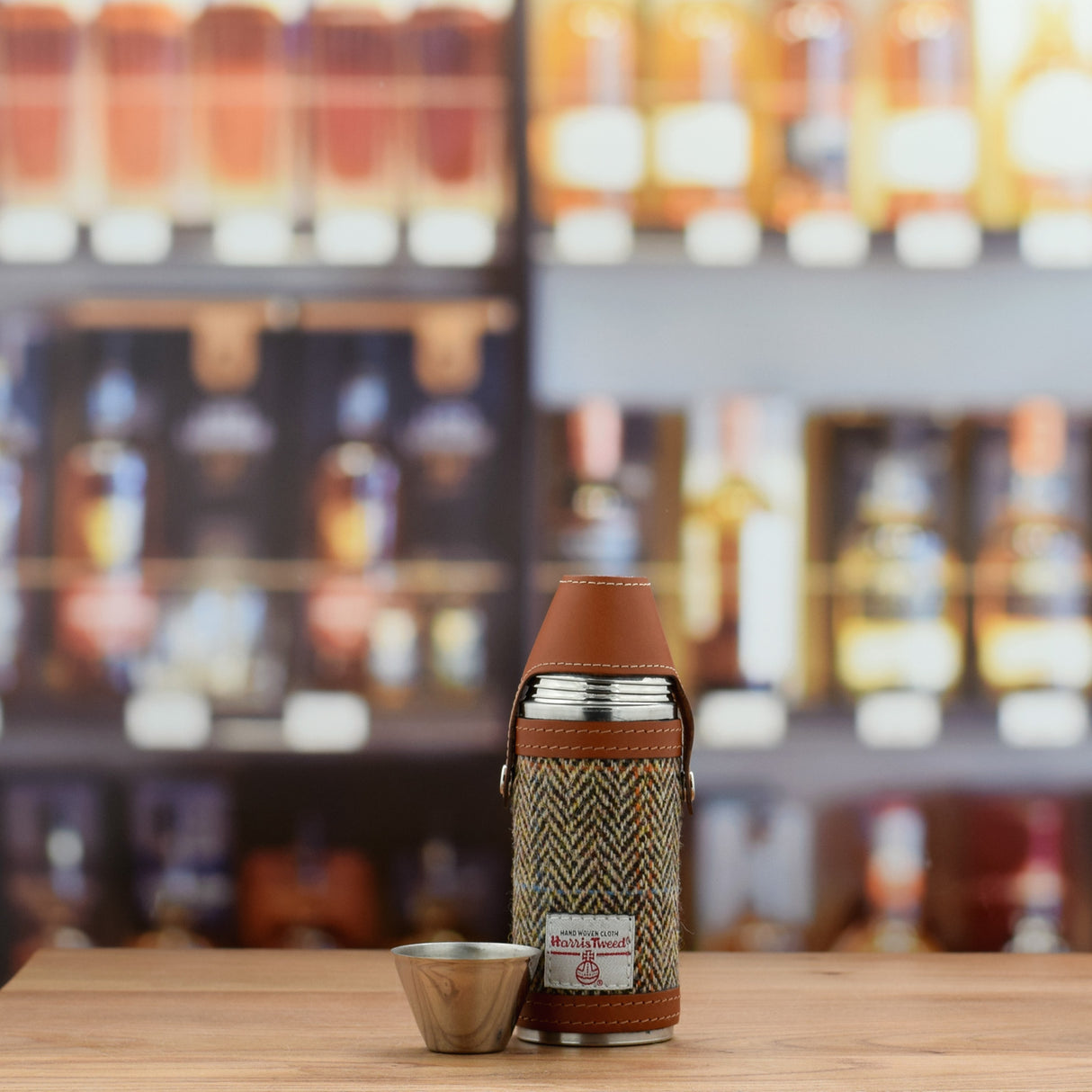 Tan Leather and Harris Tweed 8oz Hunter Flask