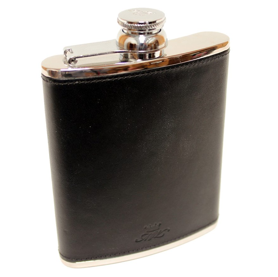 Black Leather 6oz Hip Flask
